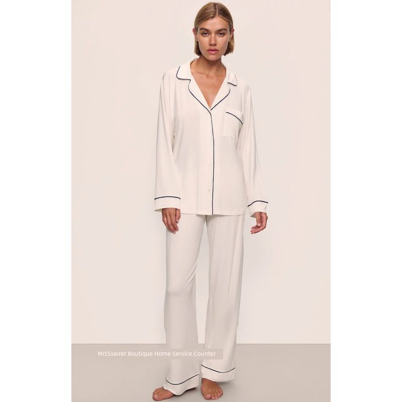 

Italian Light Luxury Super Soft ~ Modal Black Pajamas Women Summer Long sleeve Trousers Simple Can Be Worn outside Homewear Milky White(Long sleeves pants) S(42.50kg)