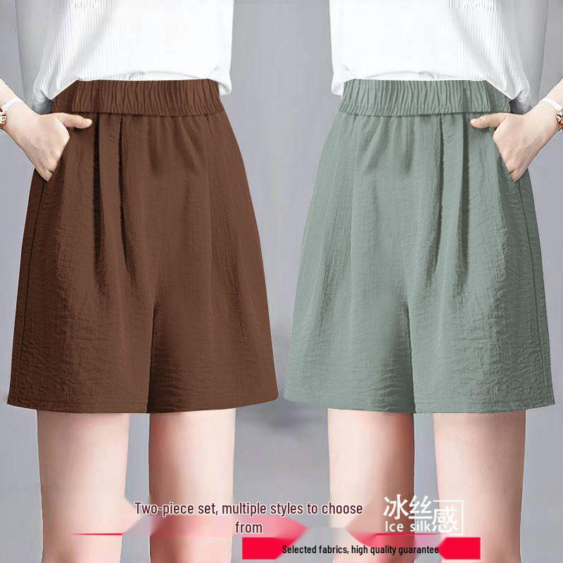 Ice Silk Women's Plus Size Summer Capris: Loose Straight, High Waist, Casual Wide Leg Shorts