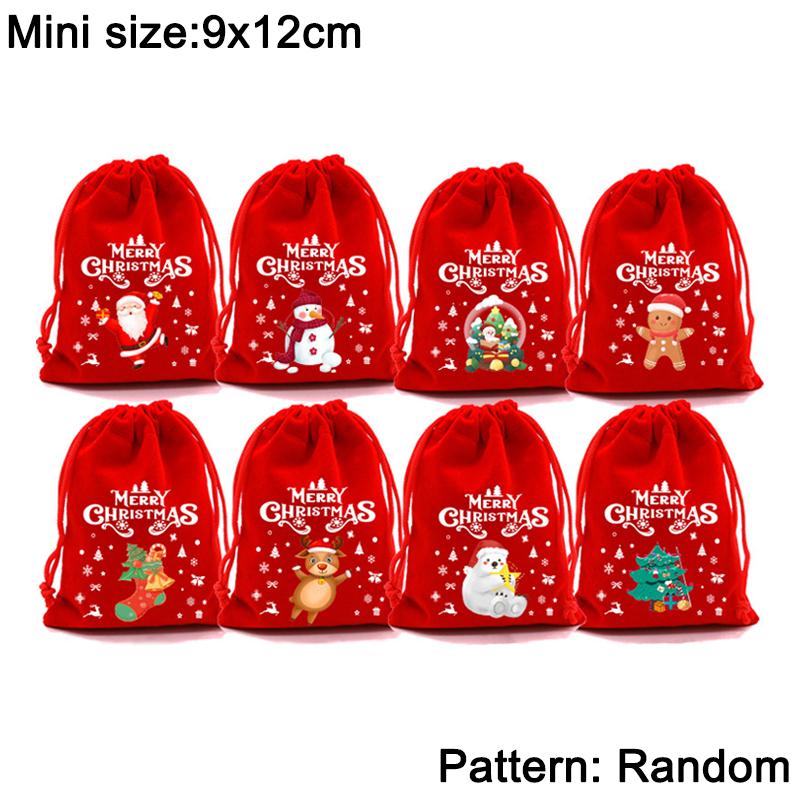 10/1PCS Christmas Velvet Gift Bags Drawstring Bracelet Jewelry Storage Bag Kids Candy Biscuit Pouch Red Xmas Gift Packaging Bags