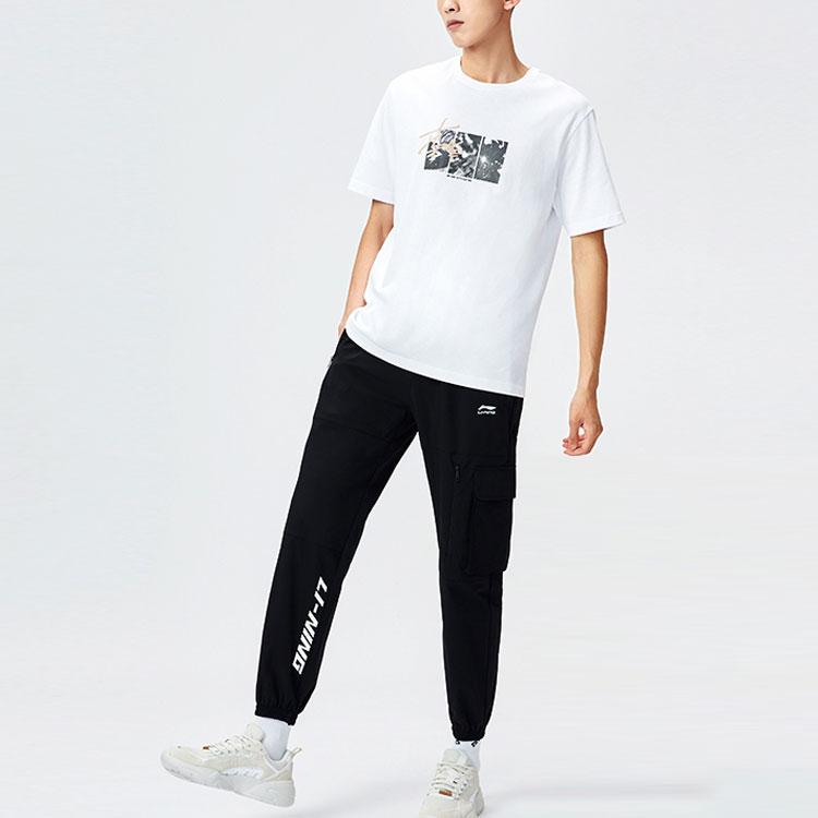 Li Ning Trend Series Letter Print Cuffed Loose Sports Pants Unisex Pants Black AYKR403-2