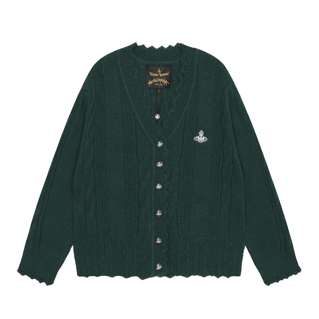 25SS Vivi Saturn Stickerei Schlanker Strickpullover mit Rüschenkragen - Koreanische Frühjahrs-/Herbstkollektion