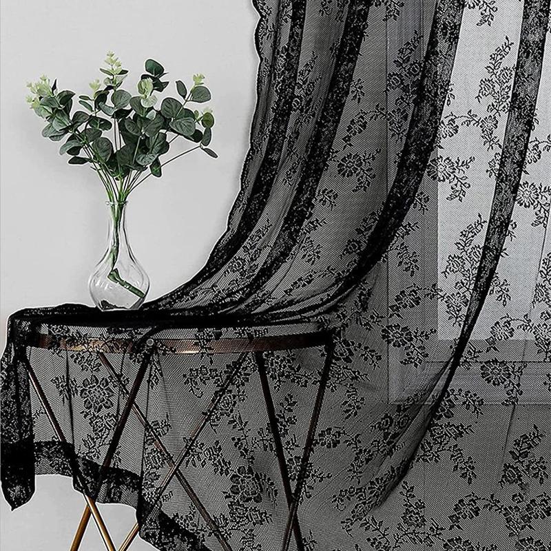 Weiße Spitze Fertig Vorhänge Halbtransparent Sichtschutz Dekor Vorhänge Hochzeit Hintergrund Stoffe Schwarze Reine Weiße Spitze Vorhänge