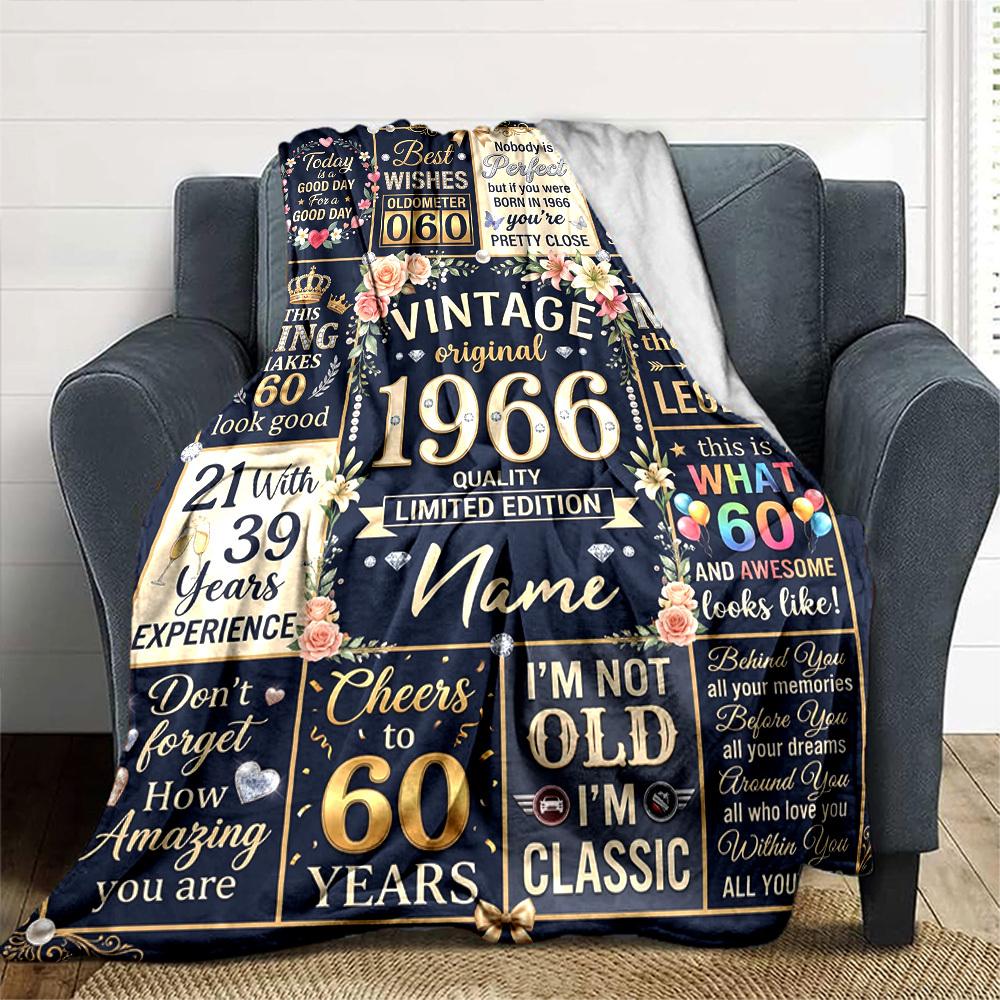 Vintage Celebration Blanket Personalized Name Soft Warm And Versatile For Sofa Bed Office And Travel Machine Washable Comfortable In All Seasons Best