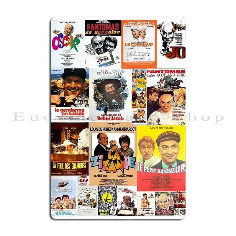 Луи де Фюнес Компиляция фильмов V2 Металлическая табличка Гаражные таблички Бар Клуб Ржавая персонализированная Жестяная табличка Постер 20x30cm（7.8x11.8inch）