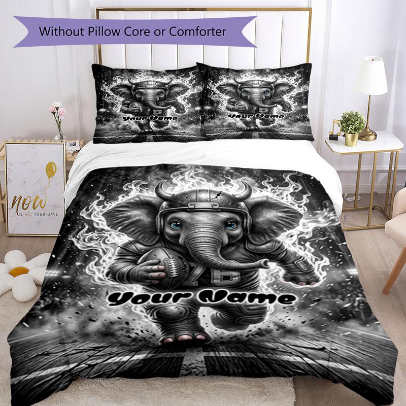 3PC Custom Name Epic Elephant Flames Bedding Set Printed Bedding Set Duvet Cover Closure Includes 1 Duvet Cover & 2 Pillowcases for All Seasons Bedroo