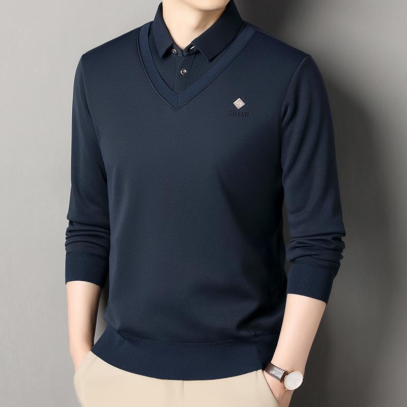 New Men's Fleece Lined Sweater Polo Collar Pullover Tops Fashion Business Causal Pullovers Korean Slim Fit Thick Winter Clothes