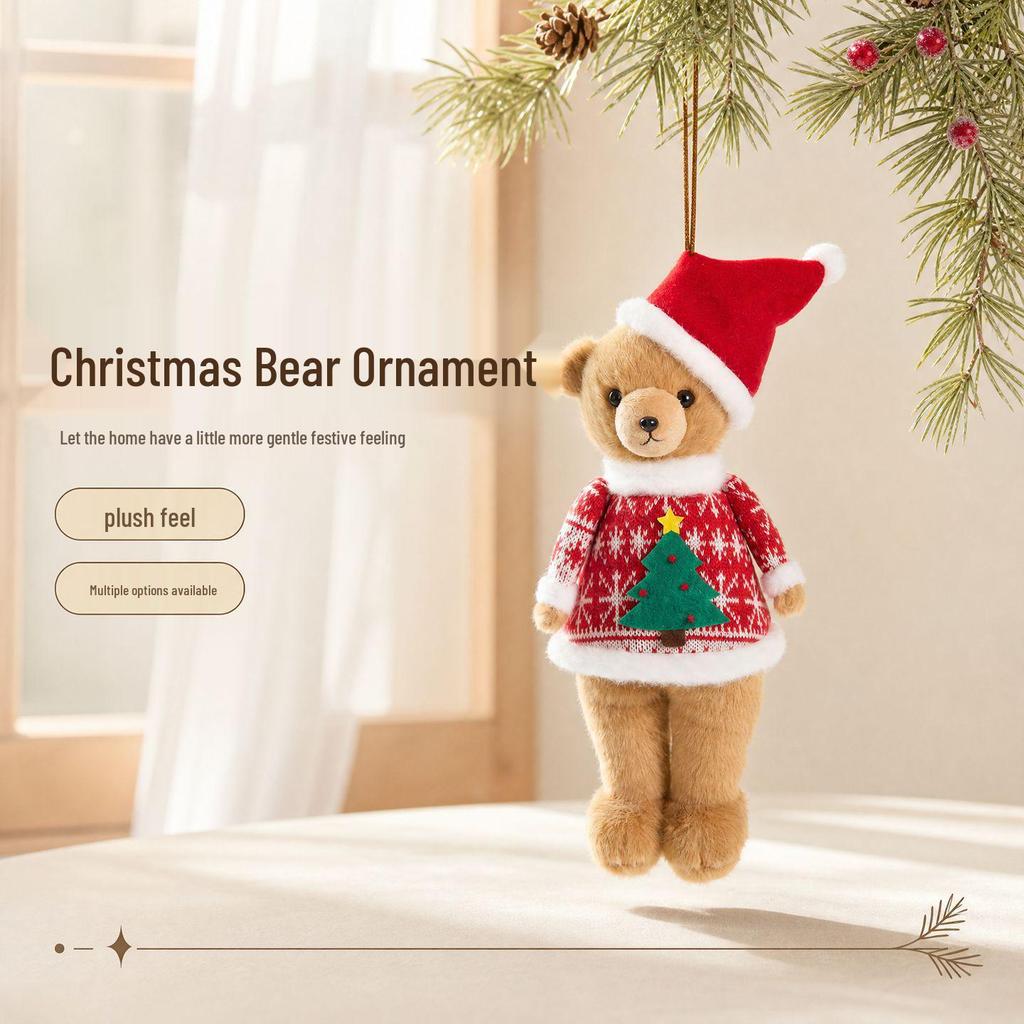 Plush Teddy Bear Christmas Tree Ornaments - Small Fabric Decorations
