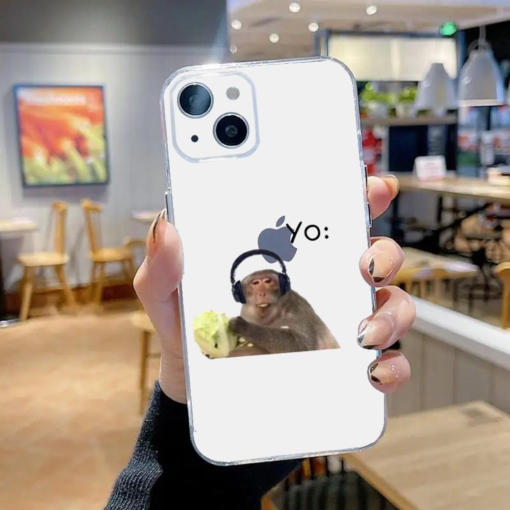 Monkey Sipping Caprisun Meme Phone Case For iPhone 16,15,14,13,12,11 Plus,Pro,Max,XR,XS,X,7,8,SE,Mini Transparent Silicone Soft