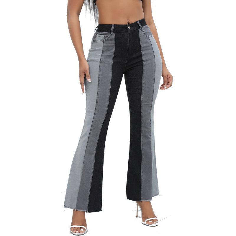 2026 Women's European American Flare Wide-Leg Jeans with Patchwork Elastic Fashion