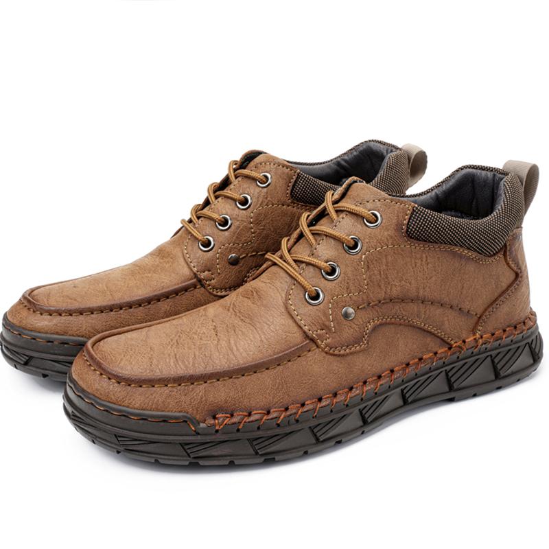 Men's Genuine Leather Casual Shoes Winter Plus Velvet Warm Ankle Boots Spring/ Autumn Men's Mid-cut Boots Mens Red Loafers