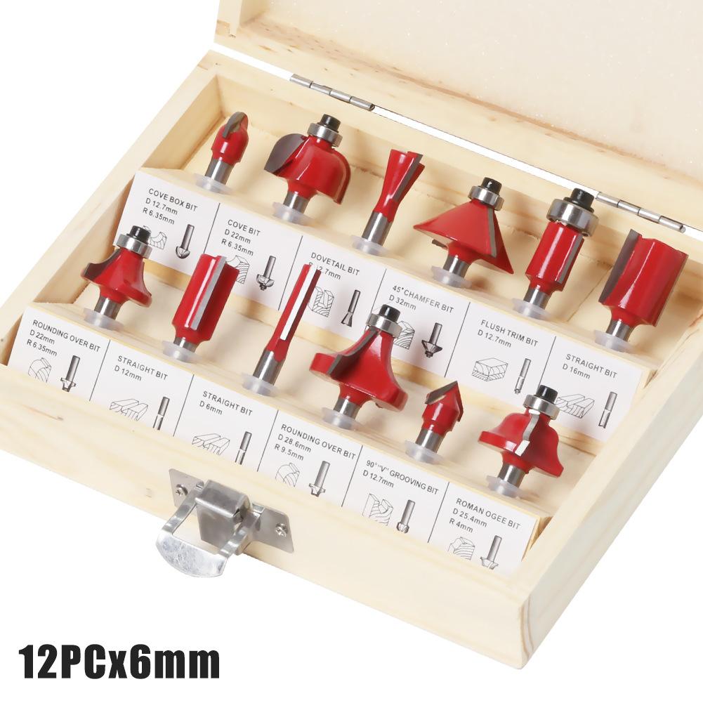 15-Piece Set 1/4 Handle 1/2 Handle 8 Handle 6 Handle Woodworking Milling Cutter Set 12-Piece Set Woodworking Slotting Milling Cutter
