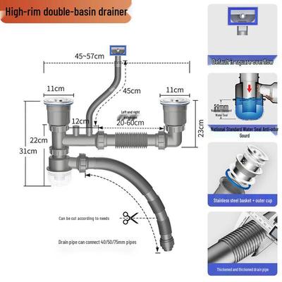 Kitchen Double Sink Drain Pipe Kit