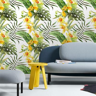 1 pièce Papier Peint Floral Adhésif Forêt Motif Feuilles de Palmier Bananier Amovible Imperméable Blanc/Vert/Jaune Décoration Intérieure Bohème