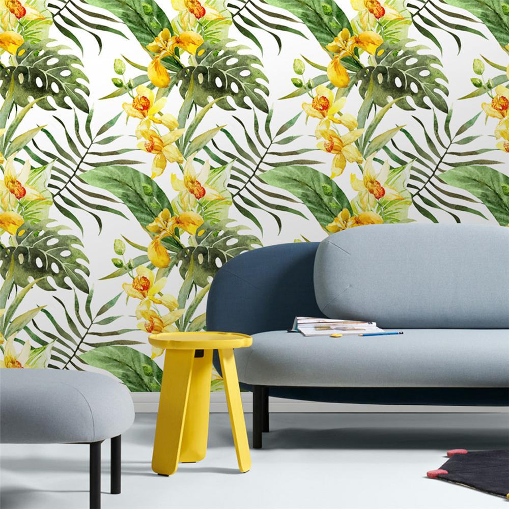 1pc Forest Peel And Stick Floral Wallpaper Palm Banana Leaf Design Removable Waterproof White/Green/Yellow Boho Home Decor