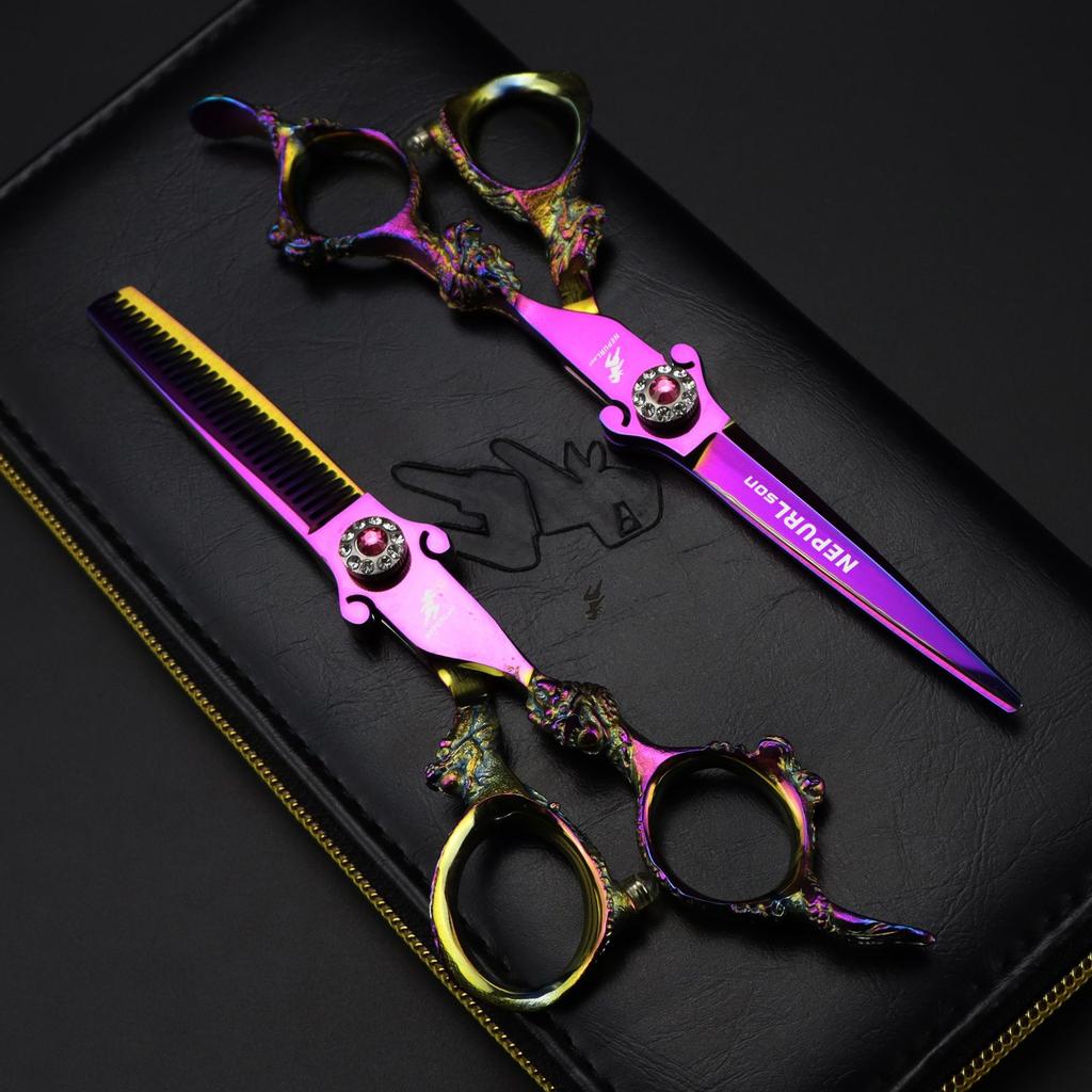 6.0 Inch Nimpson Pink Sword Type, Dragon Handle Hair Scissors, Hair Scissors, Flat Scissors, Tooth Scissors, Thin Scissors