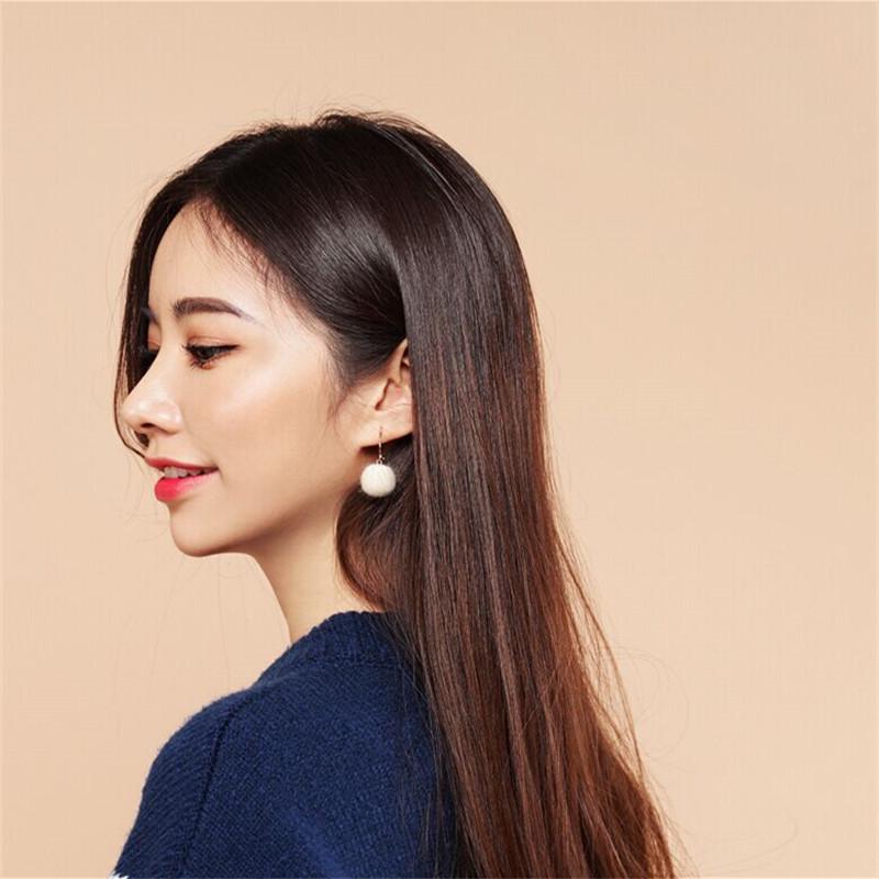 Trendy Mink Fur Pompom Dangle Earrings for Women - Japanese & Korean Style