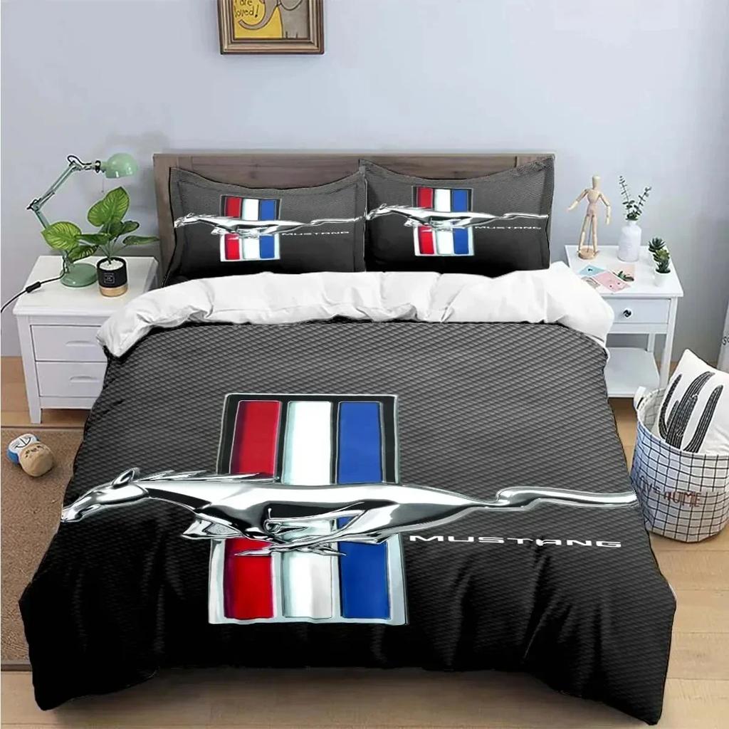 3D Print Mustang Car Logo Bedding Set Boys Girls Twin Queen King Size Duvet Cover Pillowcase Bed boys Adult Home Textileextile