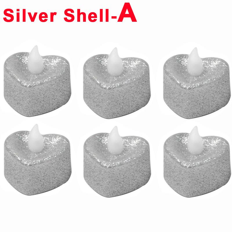 

6/1 шт. Світлодіодна свічка з блискітками, що працює від батарейок, без полум я, романтична чайна свічка у формі серця для різдвяної весільної вечірки, прикраса 1Pcs