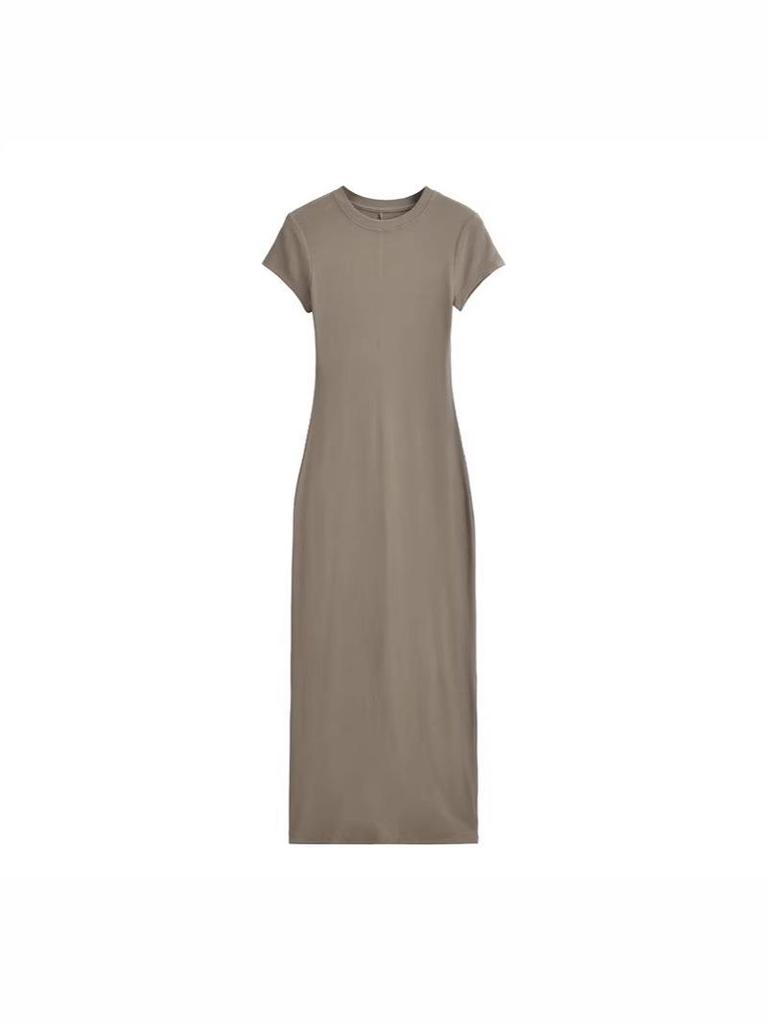 Sleek Back Slit Short Sleeve Round Neck Bodycon Dress - Women's Pure Desire Style