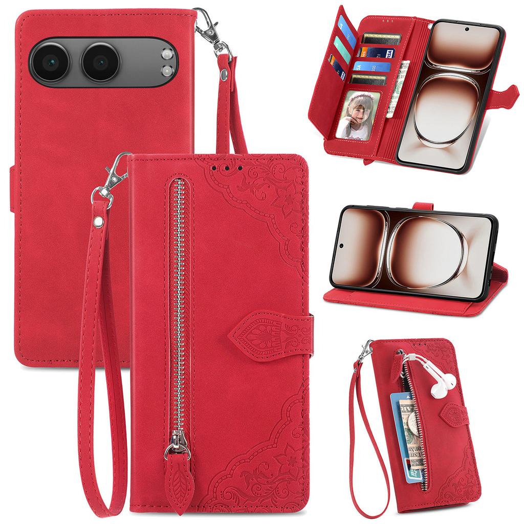 Para OnePlus Nord 4 Capa Carteira com Zíper com Alça Estampa de Flor Capa de Celular em Couro PU