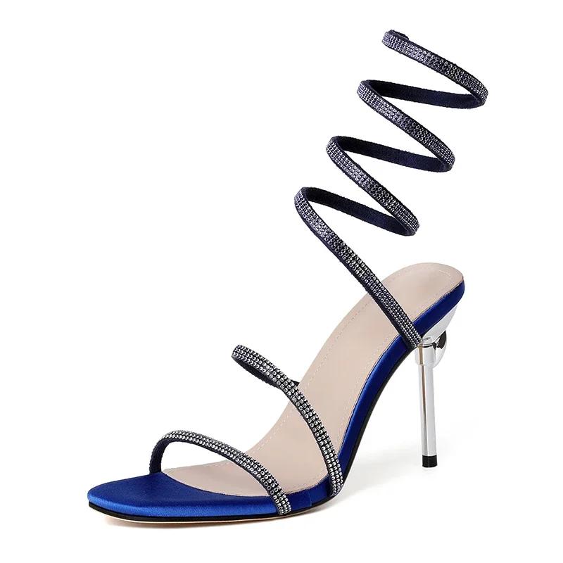 New Lace-Up Roman Sandals Feminine Stiletto Versatile Snake Wrap Anti-Slip Wear-Resistant High Heels Summer