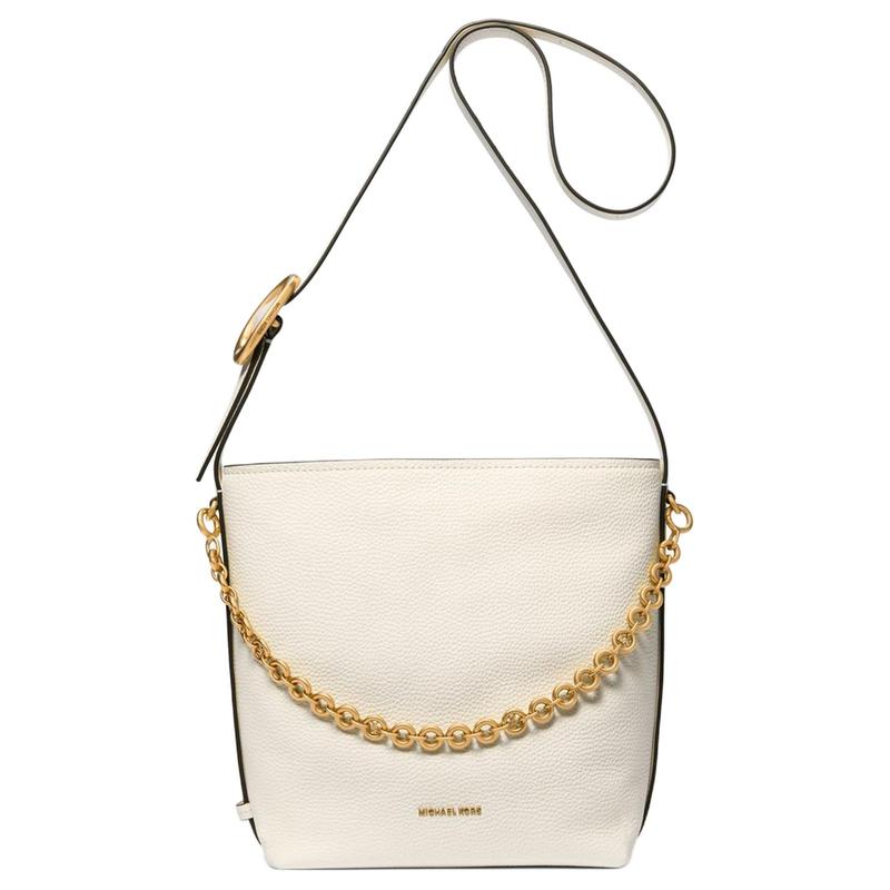 Michael Kors Nolita Metal Chain Brand Logo Cowhide Bucket Crossbody Bag Small Size Women's Off-white