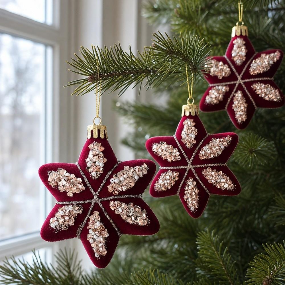 4/6PCS Hexagram Velvet Christmas Ball Set Exquisite Long Finial Hanging Ornaments New Year