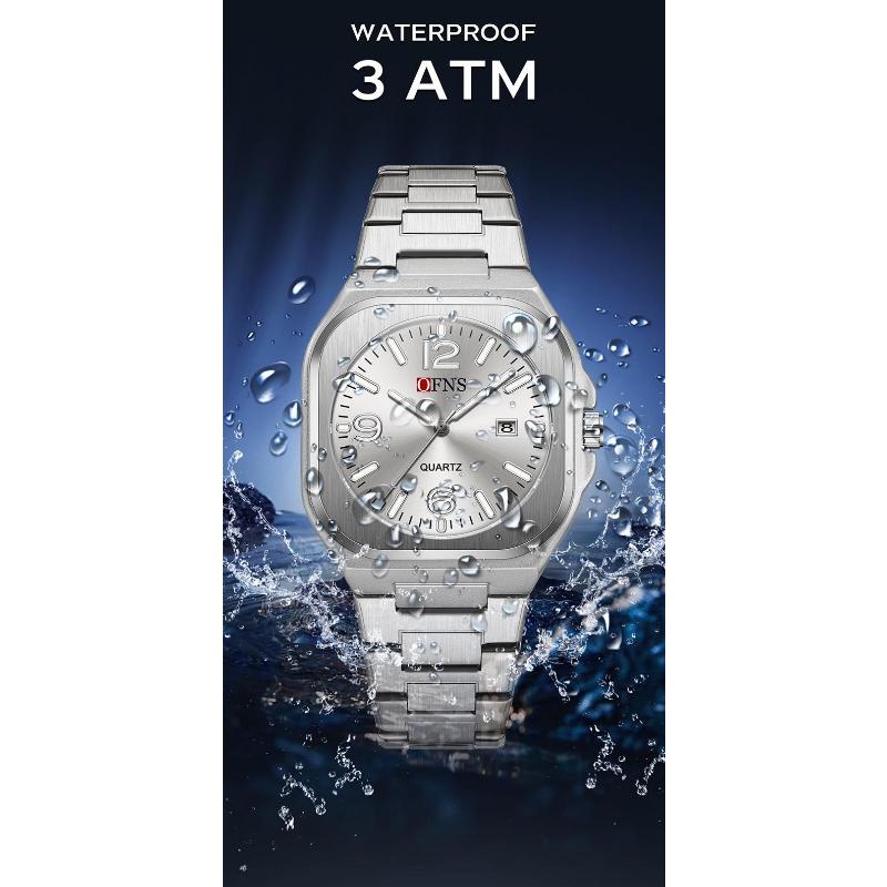 Luxury Man Square Watch Date Waterproof Luminous Men Wristwatch Stainless Steel Men's Quartz Watches Relogios Masculino