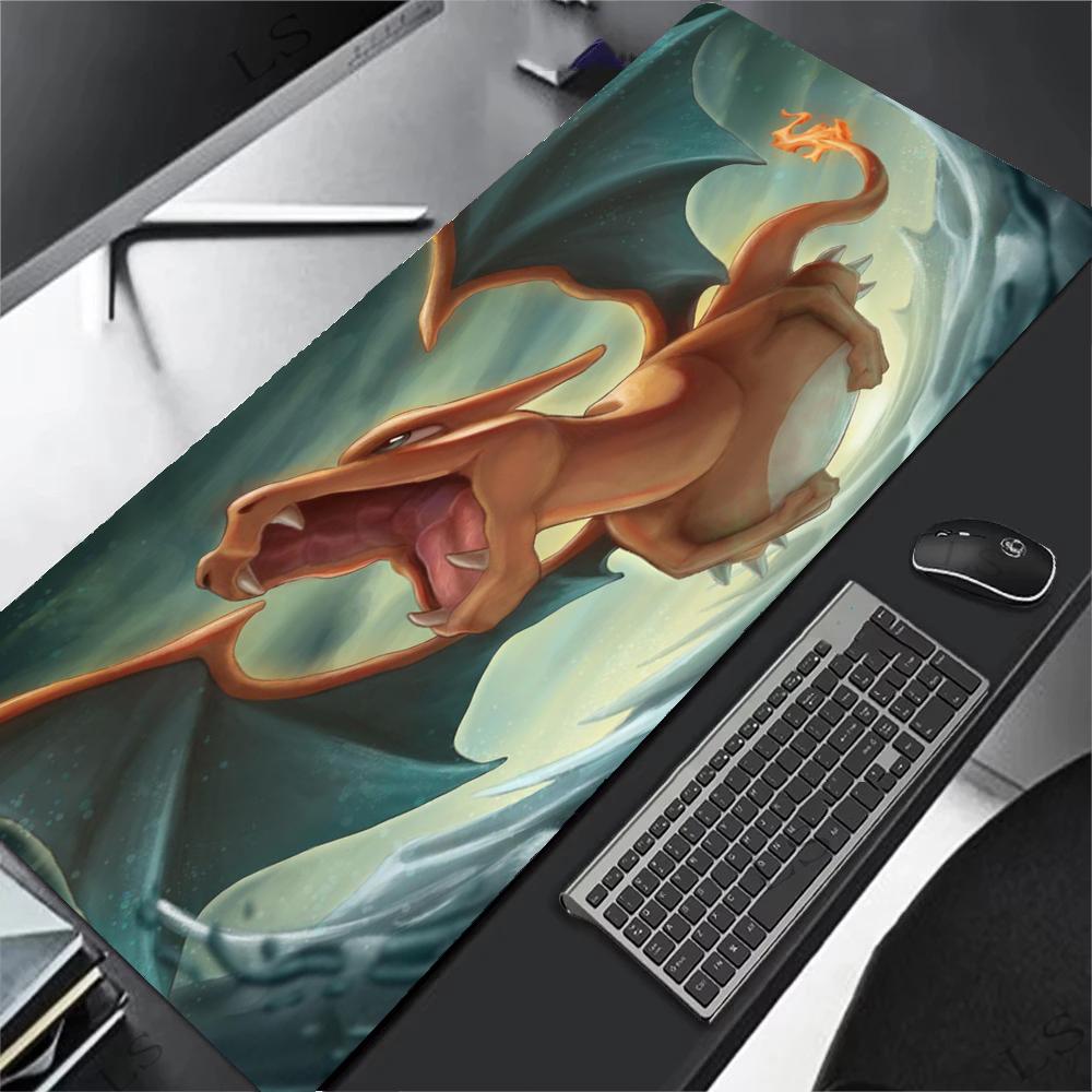 Mouse Pad Anime XXL Gamer Computer Mousepad Gaming Accessories PPokemons Tablet Varmilo Keyboard Edge White Charizard Mausepad