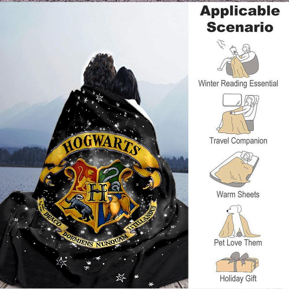 1pc Hogwarts Crest Blanket Lightweight Flannel Throw For Sofa, Bed, Travel, Camping, Livingroom, Office, Couch, Chair, And Bed