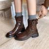 Podzimní a zimní dámské kožené martensky na středním podpatku s kulatou špičkou, univerzální, ve velkých velikostech, dámské boty s bočním zipem, nové kožené střední boty