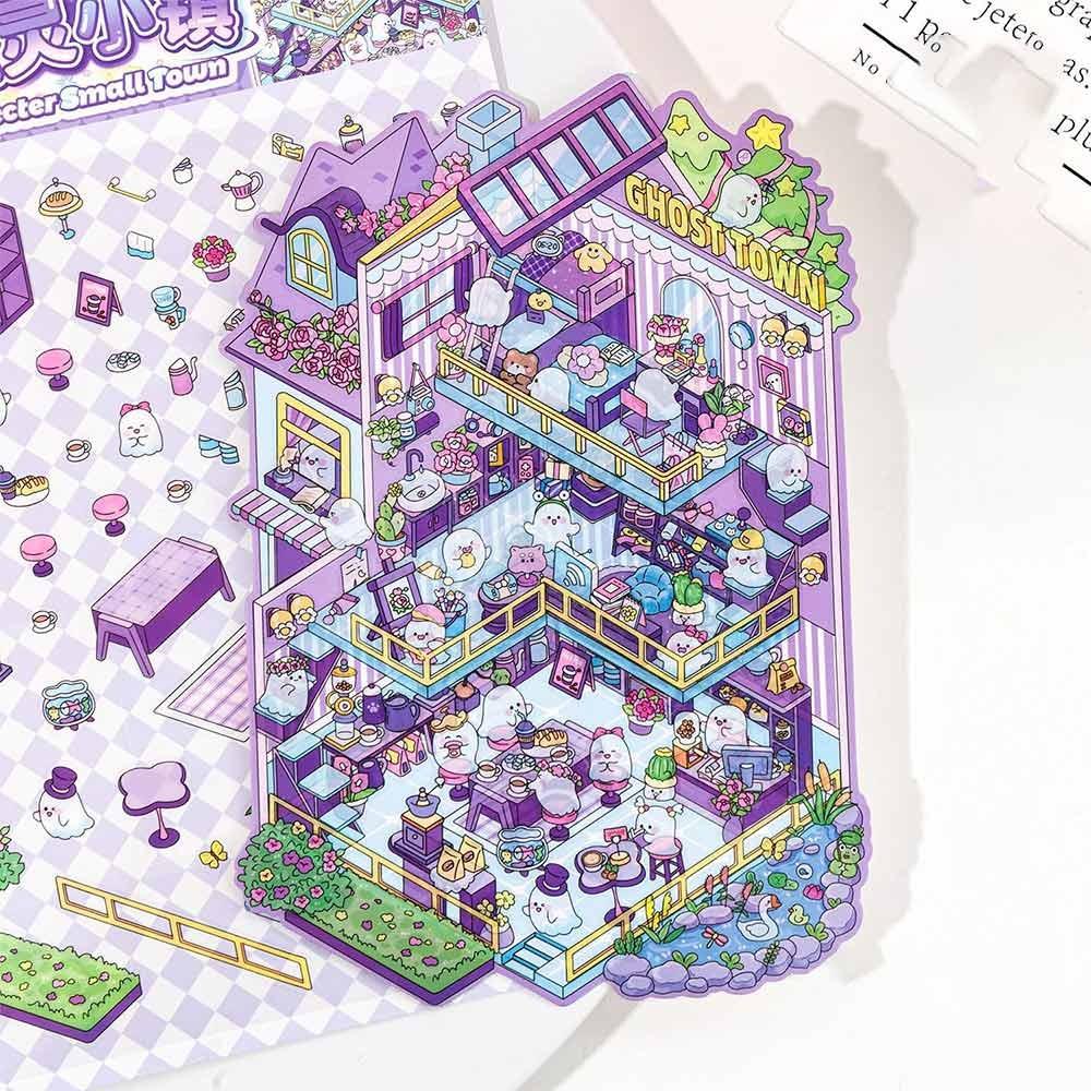 PET 3D Landscape Sticker Capybara Miniature Scene Collage Cartoon DIY Cabin Scene Sticker Gift