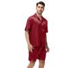 Yousheng 2-teiliges/Set Herren Pyjama Set Revers Kurzarm Einreihig Oberteile Elastischer Bund Shorts Set Einfarbig Satin Nachtwäsche