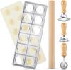 Wooden Rolling Pin Pasta Dough Cutter Set Stainless Steel Ravioli Mold Dumpling Maker Kitchen Tool for Homemade Italian Pasta Dough Preparation