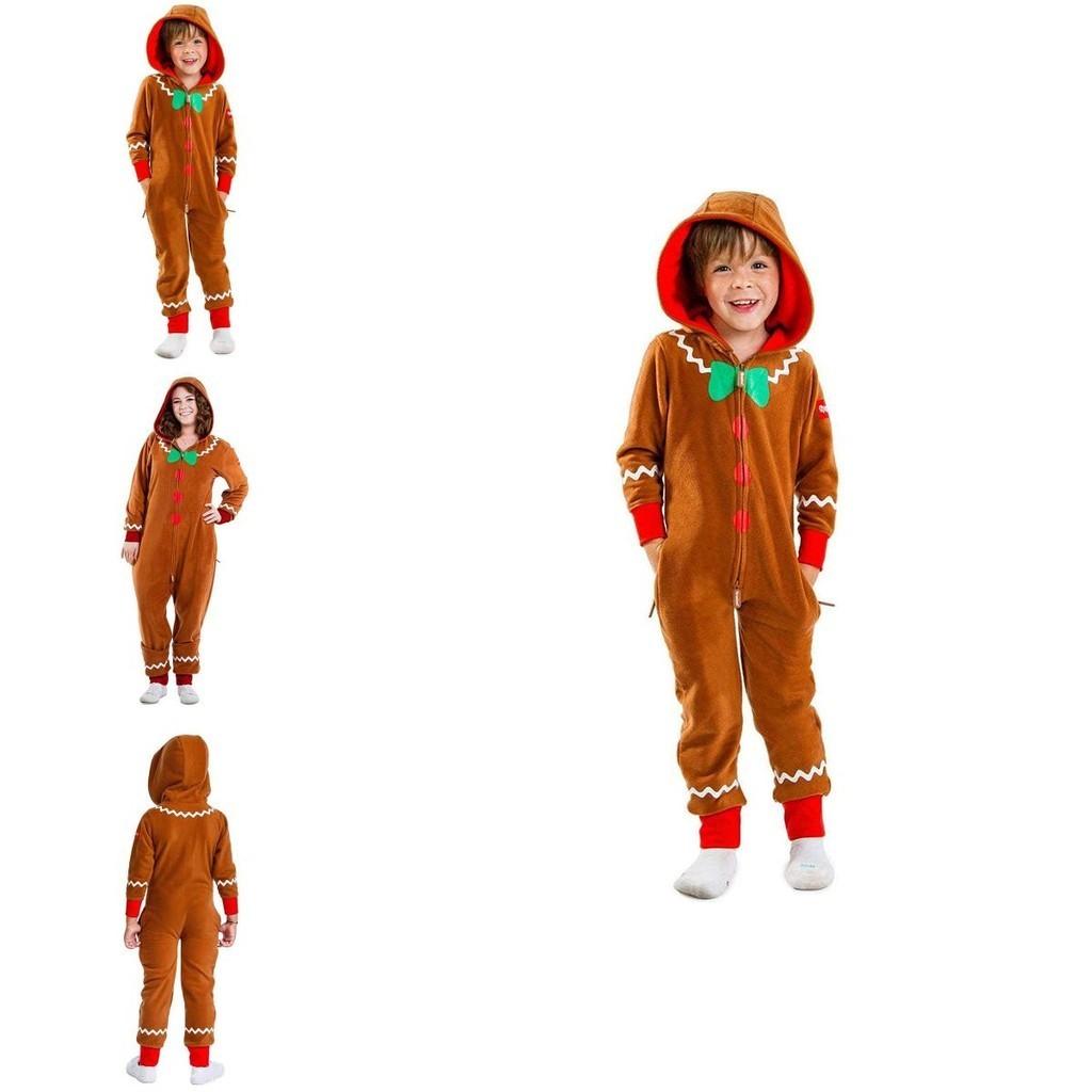 Christmas Gingerbread Man Cosplay Costume Kids Adult Hooded Jumpsuits