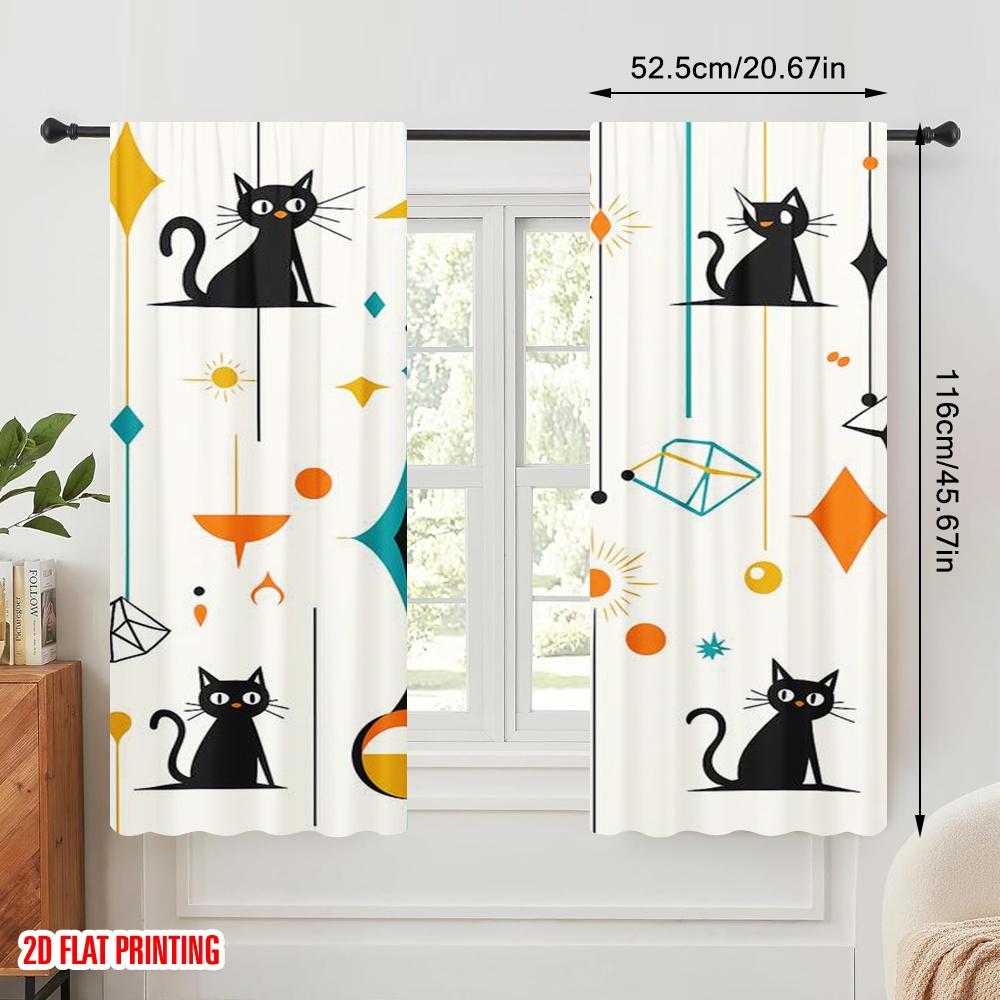 2 Stück, 2D-Flachdruck Beliebte Vorhänge Retro Katzenlandschaft Vielseitiges Polyester (ohne Stange) Festlich Perfekt für Wohnzimmer,