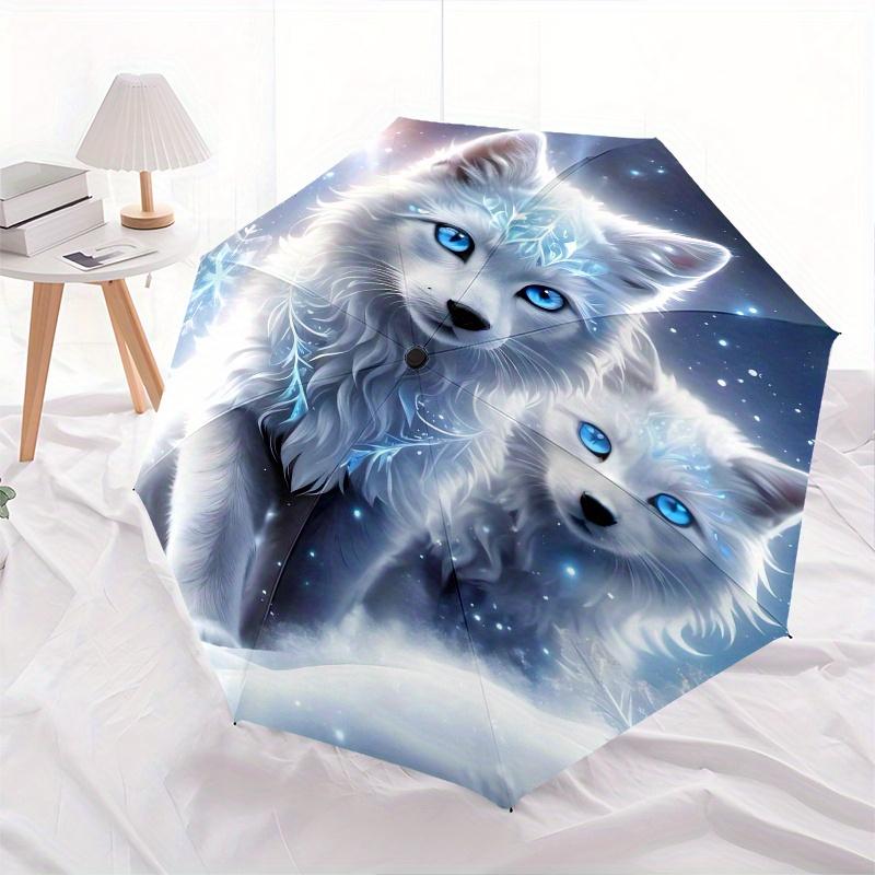 Winter Wolves Theme 8 Bone Hand Automatic Folding Umbrella, Compact and Portable Design, A Perfect Gift for Birthday, Christmas or Business