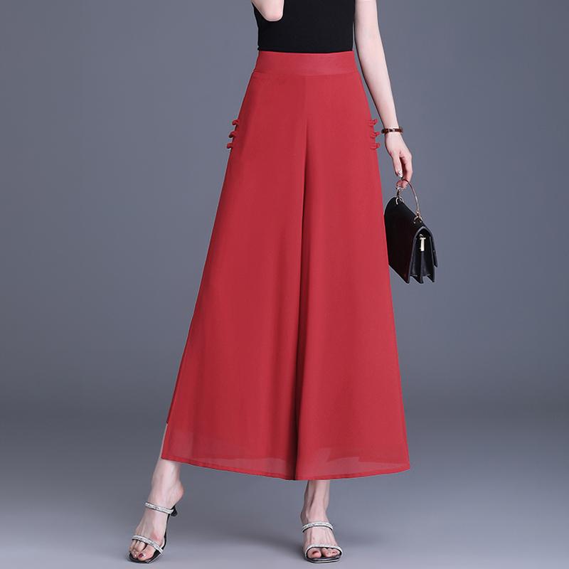 

Летние шифоновые брюки с высокой талией для женщин, модные широкие брюки, женская винтажная одежда 32 красный