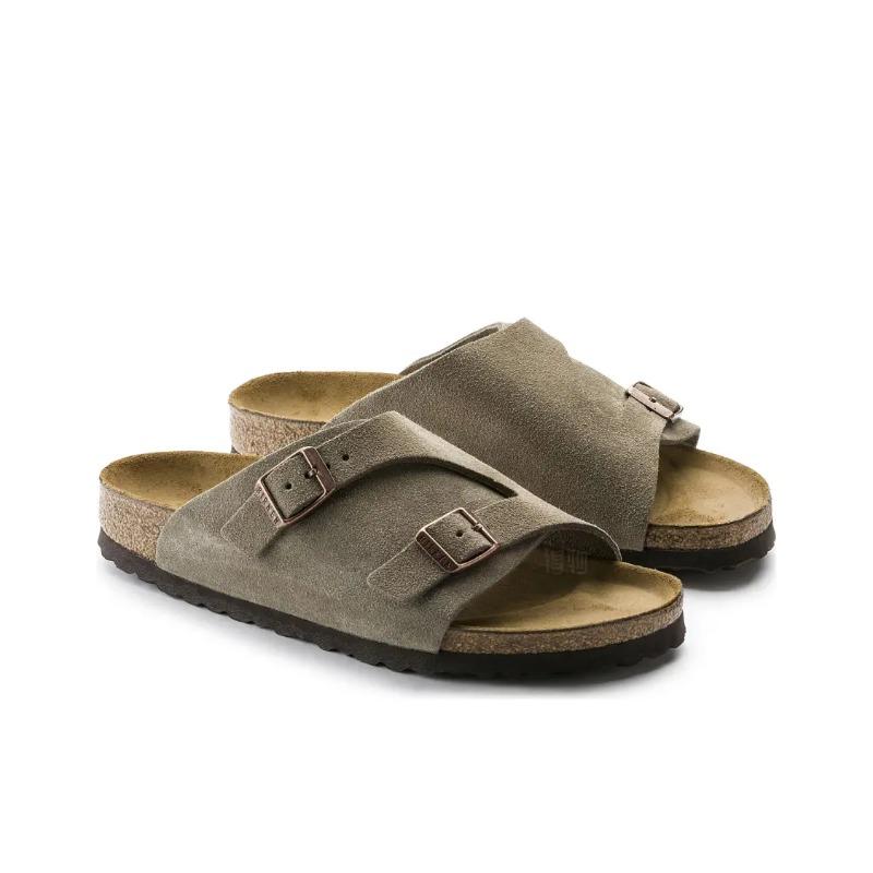 Birkenstock Unisex Suede Soft Elevated Thick Sole Buckle Slide Sandals Taupe Narrow Fit 0050463 38