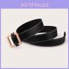 Womens Rose Gold Square Buckle Leather Belt With Metal Clasp For Casual Office Wear