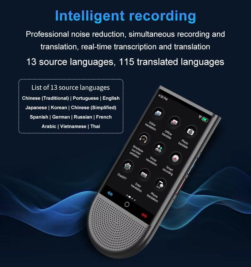S15 4G Tragbarer KI-Übersetzer 16 GB Speicher 148 Sprachen Intelligente Übersetzung in Echtzeit Sprachfoto Offline-Übersetzung