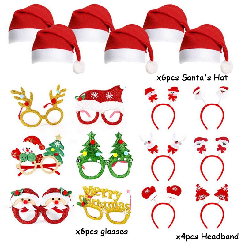 Merry Christmas Party Favors Xmas Hats With Glasses Set Funny Eyeglass Props Party Decoration Snowman Santa Claus Parties Supply
