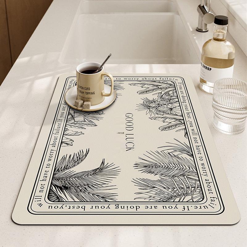 Water Absorbent Kitchen Countertop Mat - Draining & Drying for Cups and Dishes, Heat Insulation Pad, Coffee Machine Mat.