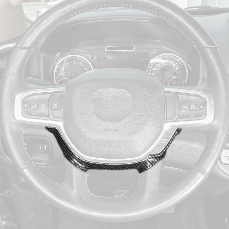 For 2019 - 2024 Dodge RAM 1500 Carbon Fiber Steering Wheel Decoration Cover Trim