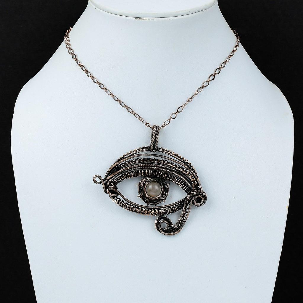 Evil Eye Rose Quartz Pendant Copper Wire Wrapped Pendant Handmade Gemstone Pendant Rose Quartz Jewelry Gift For Women Antique Copper Jewelry