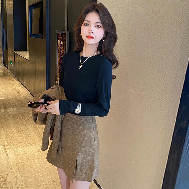 Women's Regular Shoulder Base Layer Top for Autumn Loose Long Sleeve T-Shirt Inner Wear Autumn Women's Top