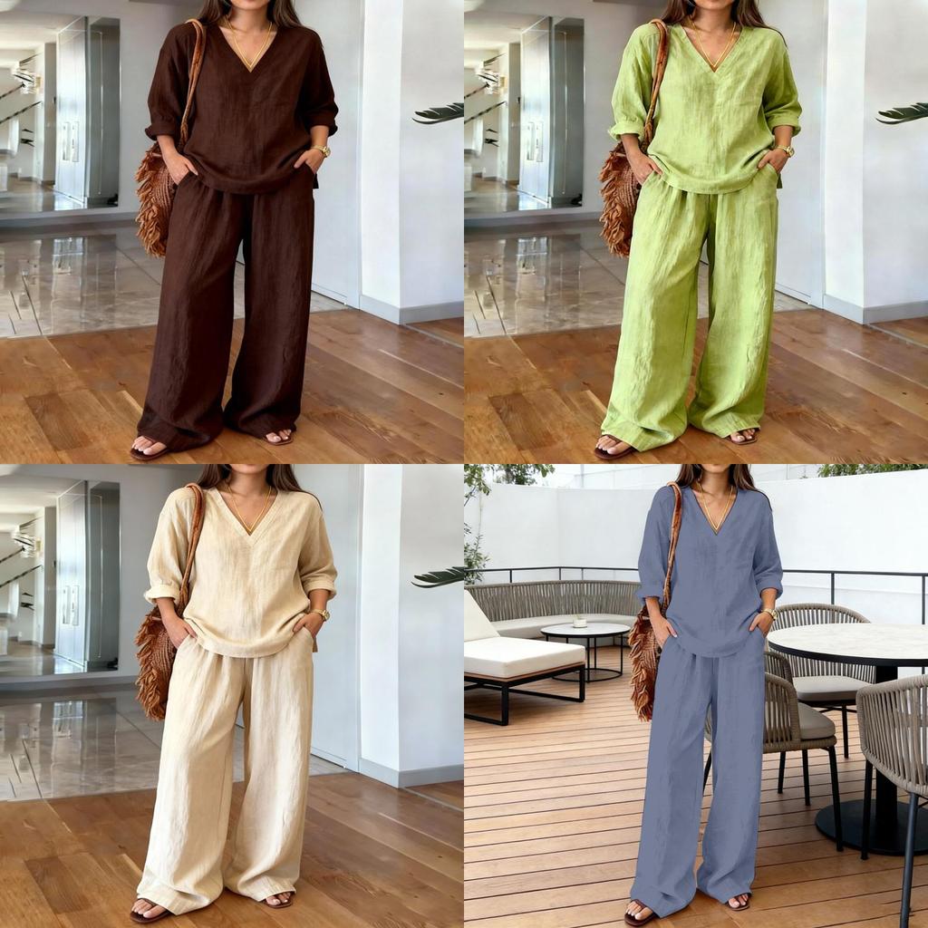 Women Casual V Neck Sweater Set With Cotton Polyester Fabric For Winter Comfort