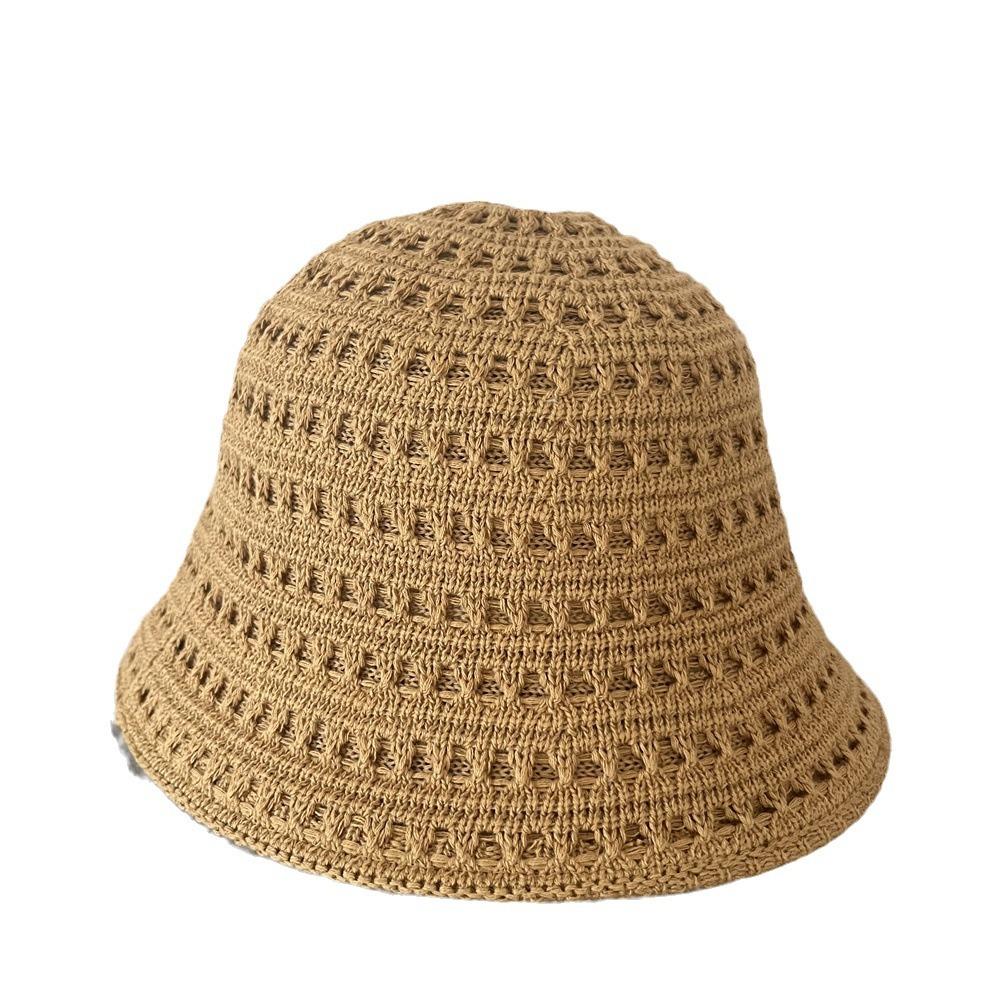 Knitted Bucket Hat Women's Spring and Autumn New Double-sided Can Wear Hollow Bucket Hat Solid Color Plain Face Washbasin Hat