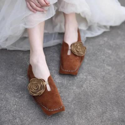Mode Damen Ballerinas Mary Jane Schuhe Damen Elegant Pantoletten Sandale Retro Nische Blume Eckige Zehenpartie Tiefer Ausschnitt Weiche Sohle Einzelne Schuhe