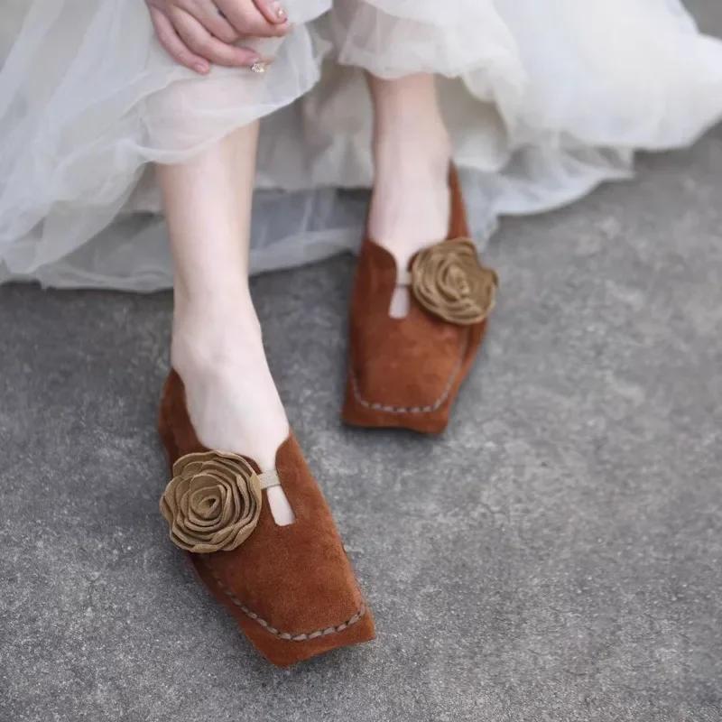 

Fashion Women s Flats Mary Jane Shoes Ladies Elegant Mules Sandal Retro Niche Flower Square Toe Deep Mouth Soft Sole Single Shoes 40 темно-коричневого